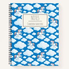 Cute Unicorn Clouds Whimsical Blue Notitieboek