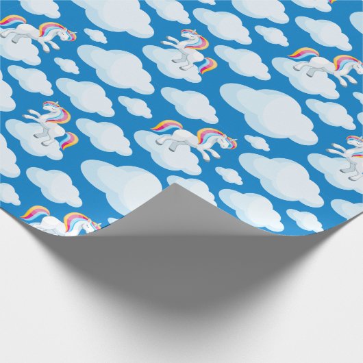 Cute Unicorn Clouds Whimsical Blue Patroon Cadeaupapier (Hoek)