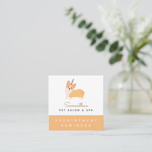 Cute Unicorn Corgi Dog Pet Appointinder Vierkante Visitekaartje (Staand voorkant)