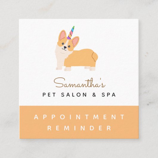 Cute Unicorn Corgi Dog Pet Appointinder Vierkante Visitekaartje (Voorkant)