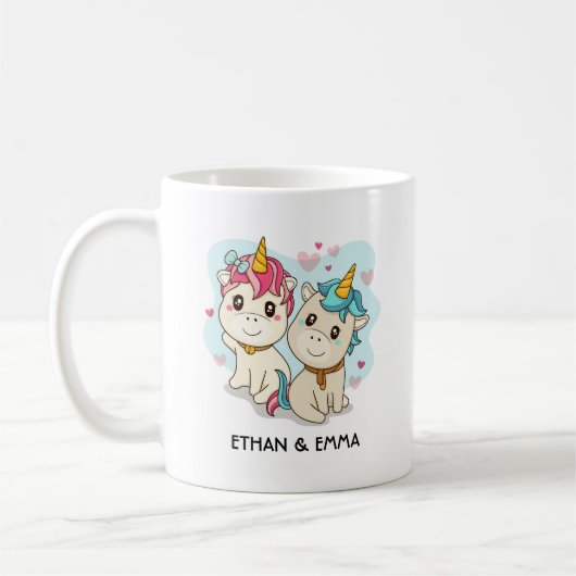 Cute Unicorn Couple Personalized Valentijnsdag Koffiemok (Links)