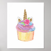 Cute Unicorn Cupcake Kids Birthday Party Poster (Voorkant)