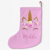 Cute Unicorn Custom Name Kleine Kerstsok (Achterkant)