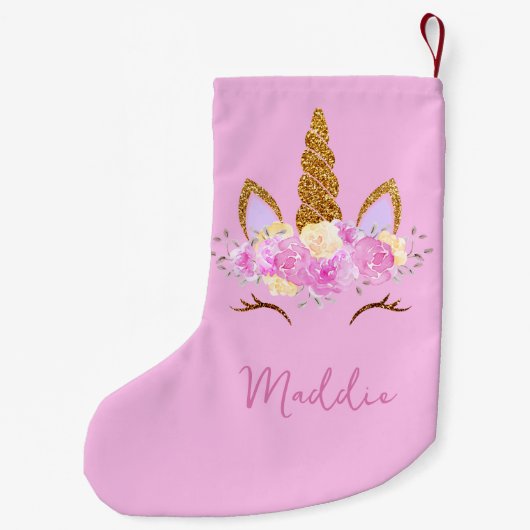 Cute Unicorn Custom Name Kleine Kerstsok (Achterkant)
