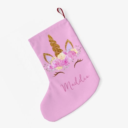 Cute Unicorn Custom Name Kleine Kerstsok (Achterkant (Hangend))