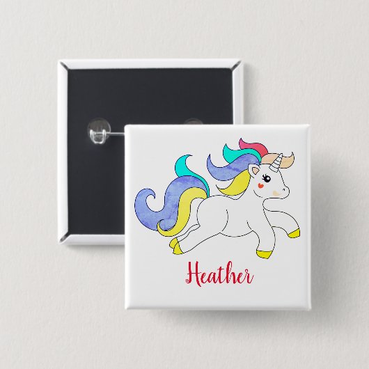 Cute Unicorn Custom Name Persoonlijke Button (Voorkant /achterkant)