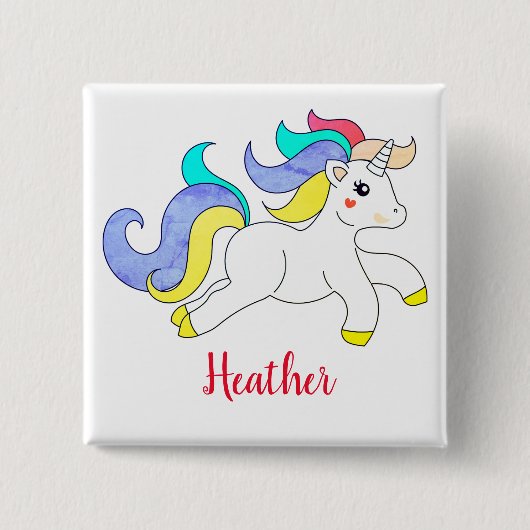 Cute Unicorn Custom Name Persoonlijke Button (Voorkant)