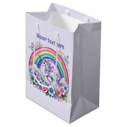 Cute unicorn customizable party  medium cadeauzakje (Voorkant Gekanteld)