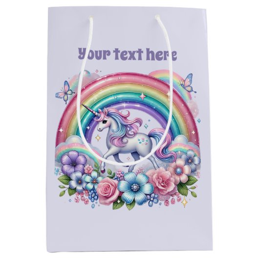 Cute unicorn customizable party  medium cadeauzakje (Voorkant)