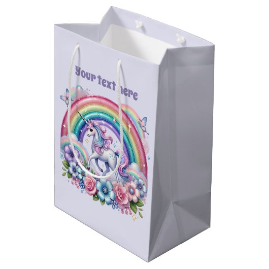 Cute unicorn customizable party medium cadeauzakje (Achterkant Gekanteld)