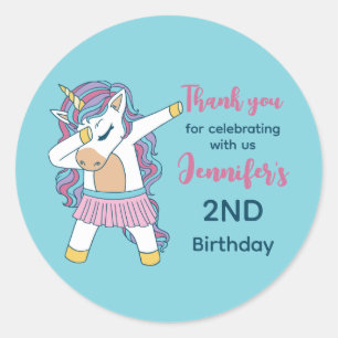 Cute Unicorn Dabbing Kids Birthday Party Favor Ronde Sticker