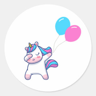 Cute Unicorn Dabbing met ballonnen Ronde Sticker