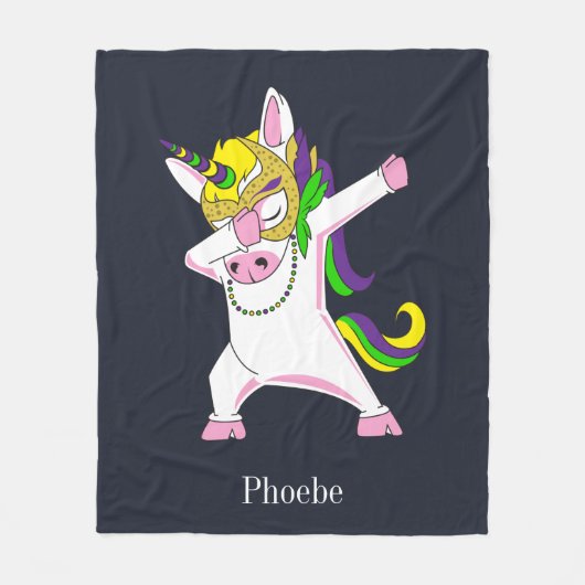 Cute Unicorn Dabbing Paars Pink Fleece Deken (Voorkant)