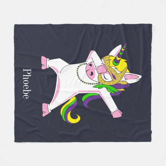 Cute Unicorn Dabbing Paars Pink Fleece Deken (Voorkant (Horizontaal))