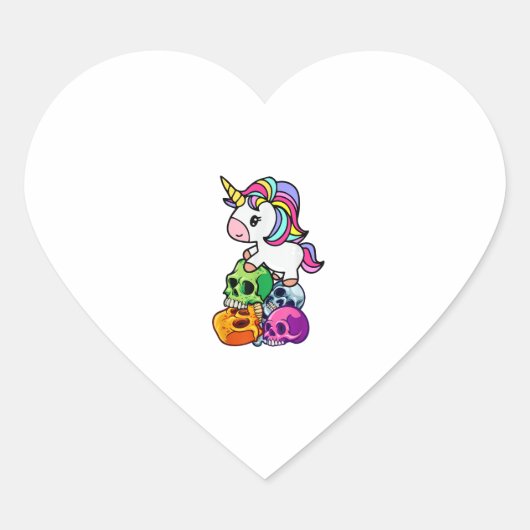 Cute Unicorn & Dead Skulls. Funny Gothic Emo Brawe Hart Sticker (Voorkant)