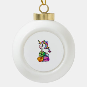 Cute Unicorn & Dead Skulls. Funny Gothic Emo Brawe Keramische Bal Ornament