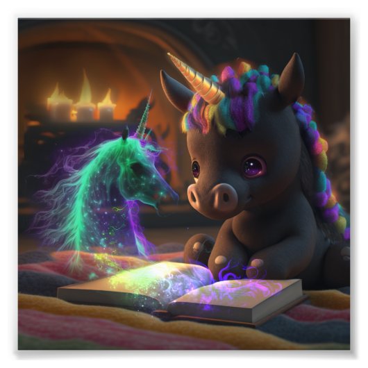 Cute Unicorn die een boek T-Shirt leest Foto Afdruk (Voorkant)