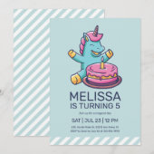 Cute Unicorn die één Cake Birthday draait Kaart (Voorkant / Achterkant)