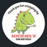Cute Unicorn Dinosaur Fairy Kids Birthday Party Ronde Sticker<br><div class="desc">Kute party gunsten voor kinderen,  jongens of meisjes die van dinosaurussen houden en t-rex. Ideaal voor kinderen op verjaardagsfeestje,  feestvieren en dankjewel op het label. U kunt de tekst voor baby shower of andere gelegenheid en partij ook aanpassen.</div>