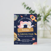 Cute Unicorn Dinosaur Galaxy Rocket verjaardagsfee Briefkaart (Staand voorkant)