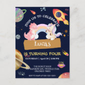 Cute Unicorn Dinosaur Galaxy Rocket verjaardagsfee Briefkaart (Voorkant)