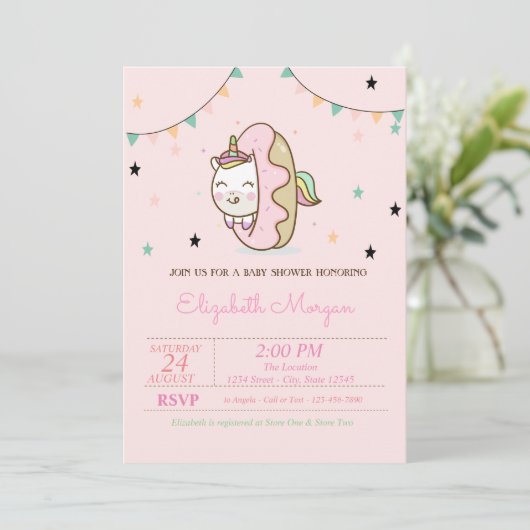 Cute Unicorn, Donuts Baby shower Kaart (Staand voorkant)