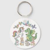 Cute Unicorn & Dragon Fantasy Keychain (Voorkant)