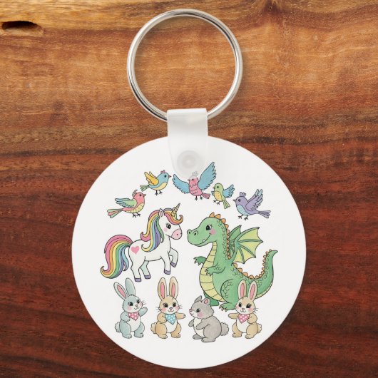 Cute Unicorn & Dragon Fantasy Keychain (Achterkant)