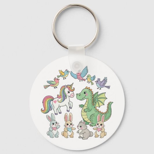 Cute Unicorn & Dragon Fantasy Keychain (Achterkant)