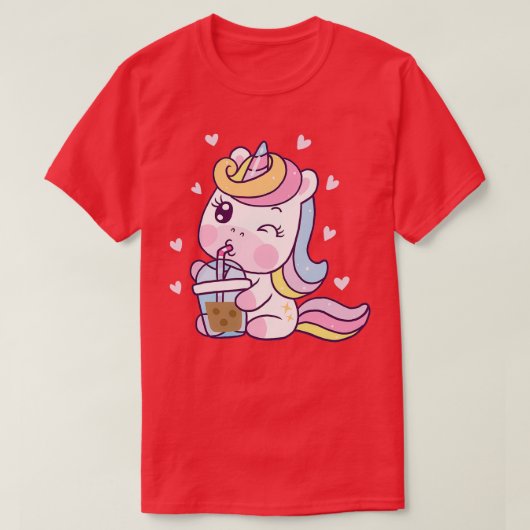 Cute Unicorn Drink bubbelthee T-shirt (Design voorkant)