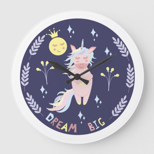 Cute unicorn droom grote marineblauw grote klok (Voorkant)