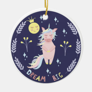 Cute unicorn droom grote marineblauw keramisch ornament