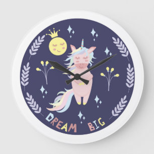 Cute unicorn droom grote marineblauw klok