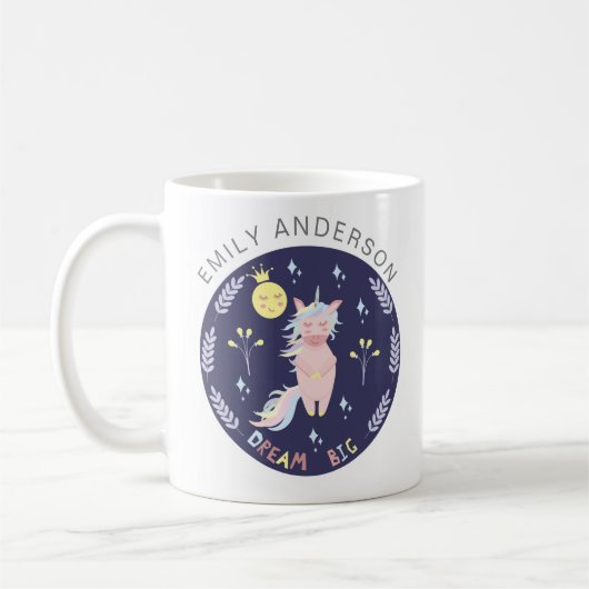 Cute unicorn droom grote marineblauw koffiemok (Links)