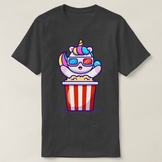Cute Unicorn Eating Popcorn T-shirt (Design voorkant)