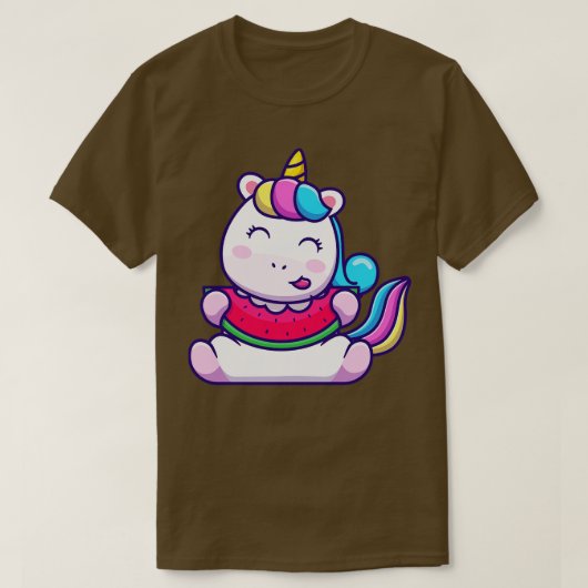 Cute Unicorn Eating Watermeloen T-shirt (Design voorkant)