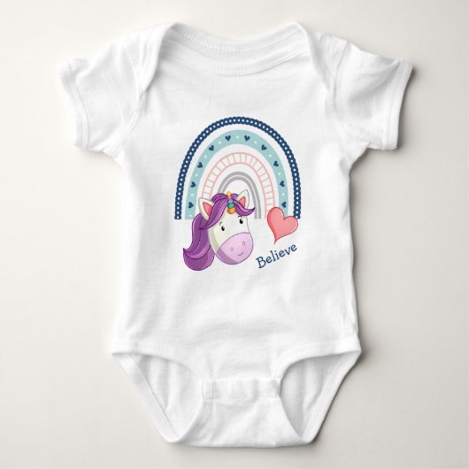 Cute Unicorn en Heart Rainbow Romper (Voorkant)