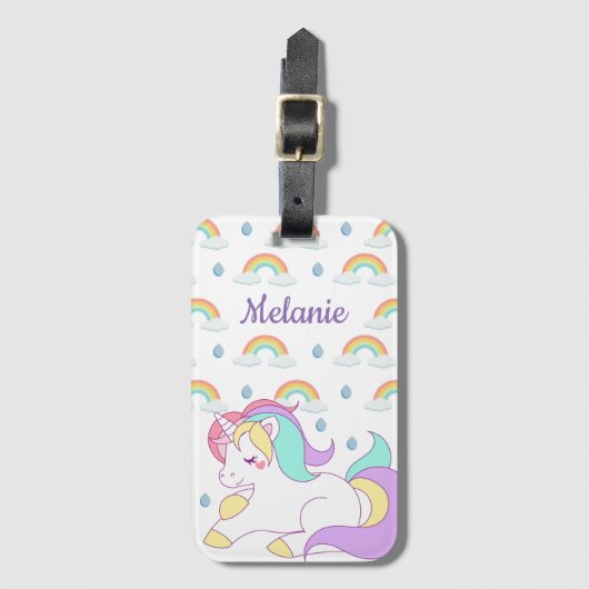 Cute Unicorn en Rainbows, gepersonaliseerd Bagagelabel (Voorkant (verticaal))