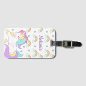 Cute Unicorn en Rainbows, gepersonaliseerd Bagagelabel (Voorkant (horizontaal))