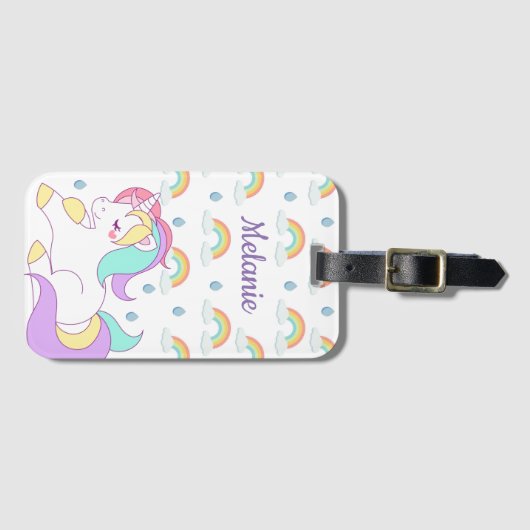 Cute Unicorn en Rainbows, gepersonaliseerd Bagagelabel (Voorkant (horizontaal))