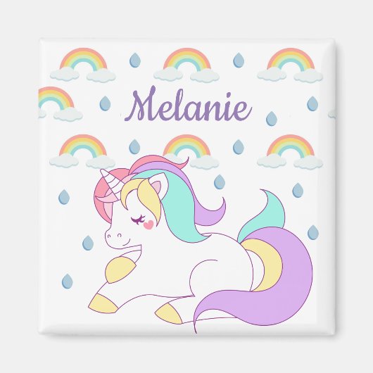 Cute Unicorn en Rainbows, gepersonaliseerd Magneet (Voorkant)