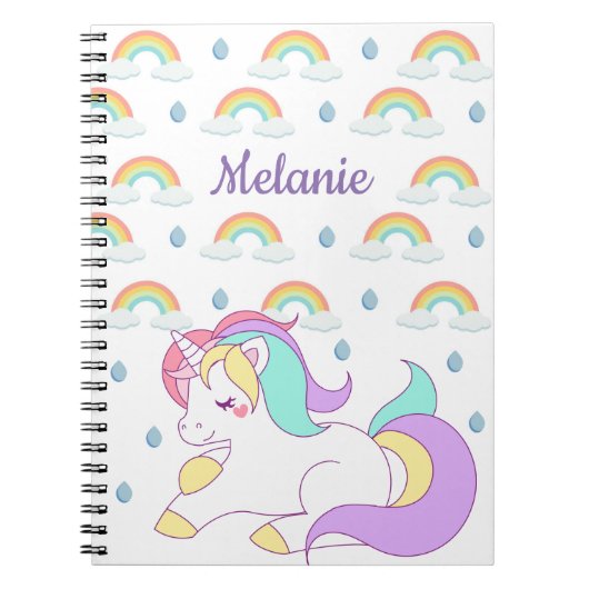 Cute Unicorn en Rainbows, gepersonaliseerd Notitieboek (Voorkant)