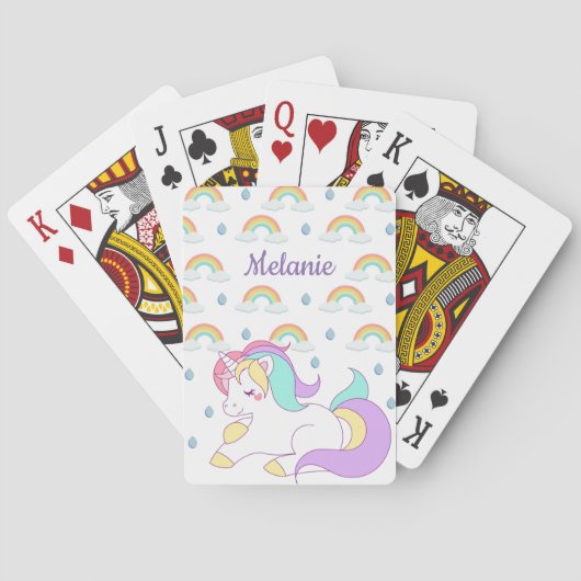 Cute Unicorn en Rainbows, gepersonaliseerd Pokerkaarten (Achterkant)