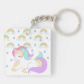 Cute Unicorn en Rainbows, gepersonaliseerd Sleutelhanger (Achterkant)