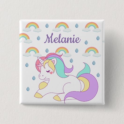 Cute Unicorn en Rainbows, gepersonaliseerd Vierkante Button 5,1 Cm (Voorkant)