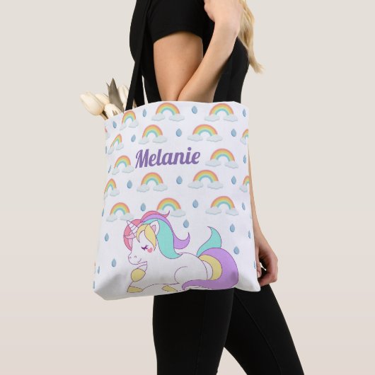 Cute Unicorn en Rainbows Personalized Girl's Tote Bag (Dichtbij)