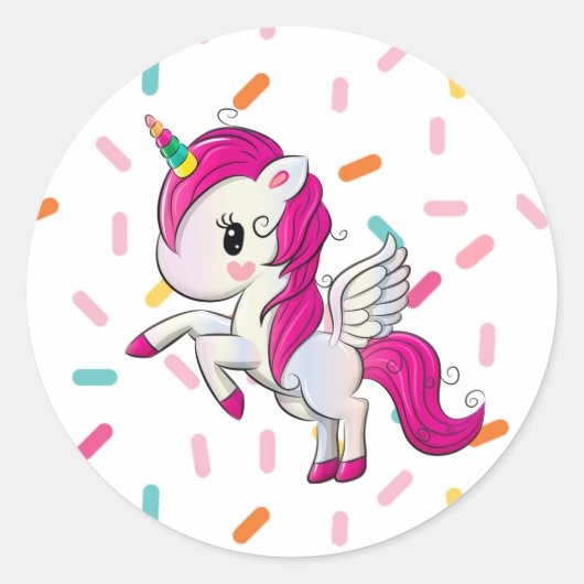 Cute Unicorn en Snoep Sprinkles Ronde Sticker (Voorkant)