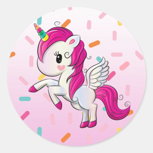 Cute Unicorn en Snoep Sprinkles Ronde Sticker (Voorkant)