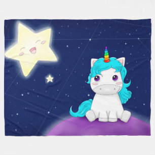 Cute Unicorn en Stars Fleece Deken