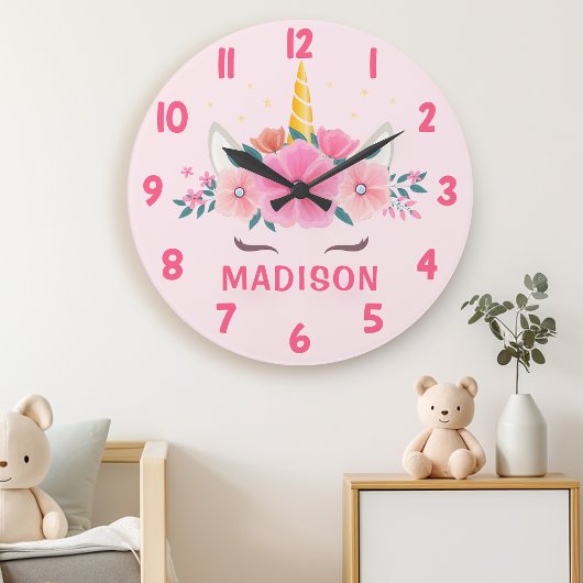 Cute Unicorn Eyelashes Girls Bedroom Wall Clock Grote Klok